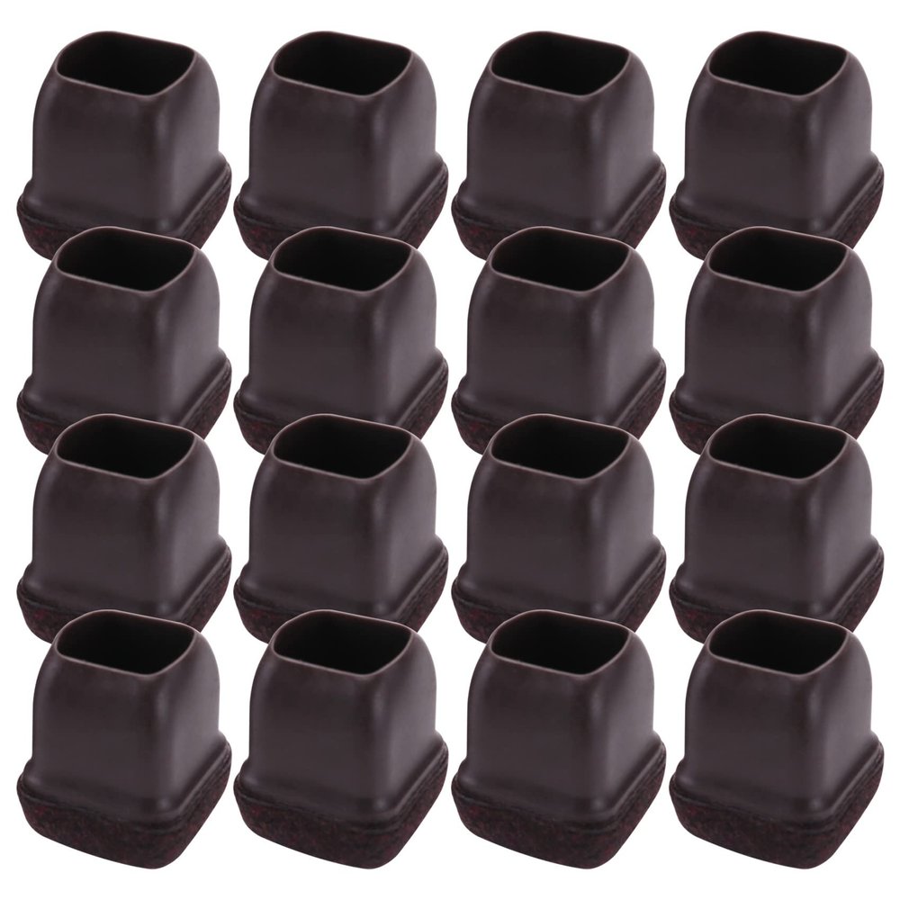 HOMEDEK 16-Piece Brown Silicone Floor Protectors for Chair Legs, Square Caps with Wrapped Felt, Fit: 0.55–0.75