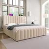 MQLAE Upholstered Bed 160x200 cm with Mattress, Storage, USB-C and Gold Accents view 4