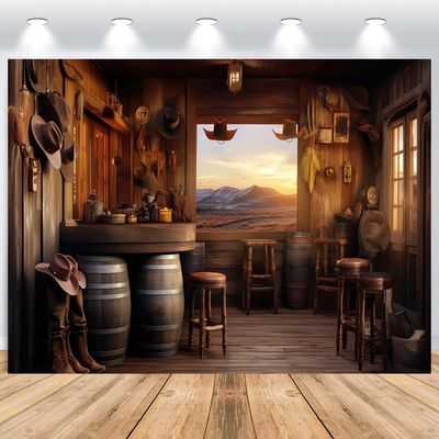 ASDCXZ Western Cowboy Photo Backdrop 3.6 x 2.5 m, Rustic Western Bar, Warehouse, Racetrack and Farm Scene for Baby Showers, Birthdays, Weddings and Parties
