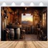 ASDCXZ Western Cowboy Photo Backdrop 3.6 x 2.5 m, Rustic Western Bar, Warehouse, Racetrack and Farm Scene for Baby Showers, Birthdays, Weddings and Parties view 1