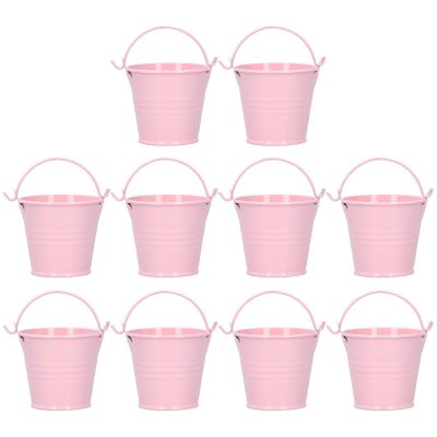 Jwthee 10-Pack Mini Silver Metal Planter Buckets with Handles, 4 × 5.5 × 6 cm