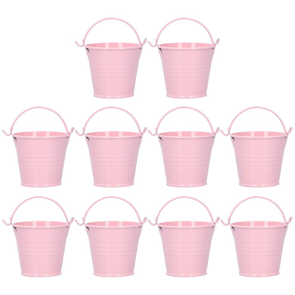 Jwthee 10-Pack Mini Silver Metal Planter Buckets with Handles, 4 × 5.5 × 6 cm