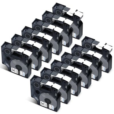 Cruxer 12-Pack Compatible with Dymo Flexible A18488 S0718100 Nylon Label Tape, Black on White, 12 mm x 3.5 m