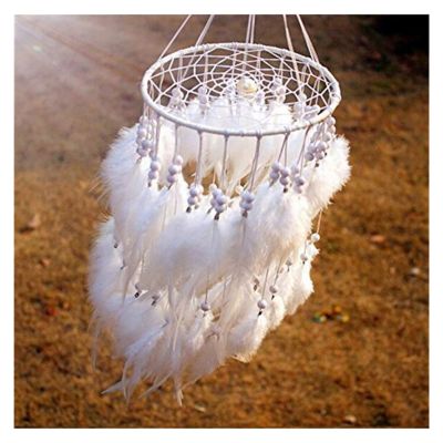 Aqxyedc VNJUGF 12-Color Hanging Feather Bead Dream Catcher Wind Chime, Indian-Style Pendant, Gift, wanglan (White)