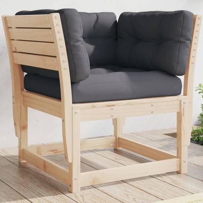 Lauuoeriau Garden Sofa Armrest with Cushion, Solid Pine Wood