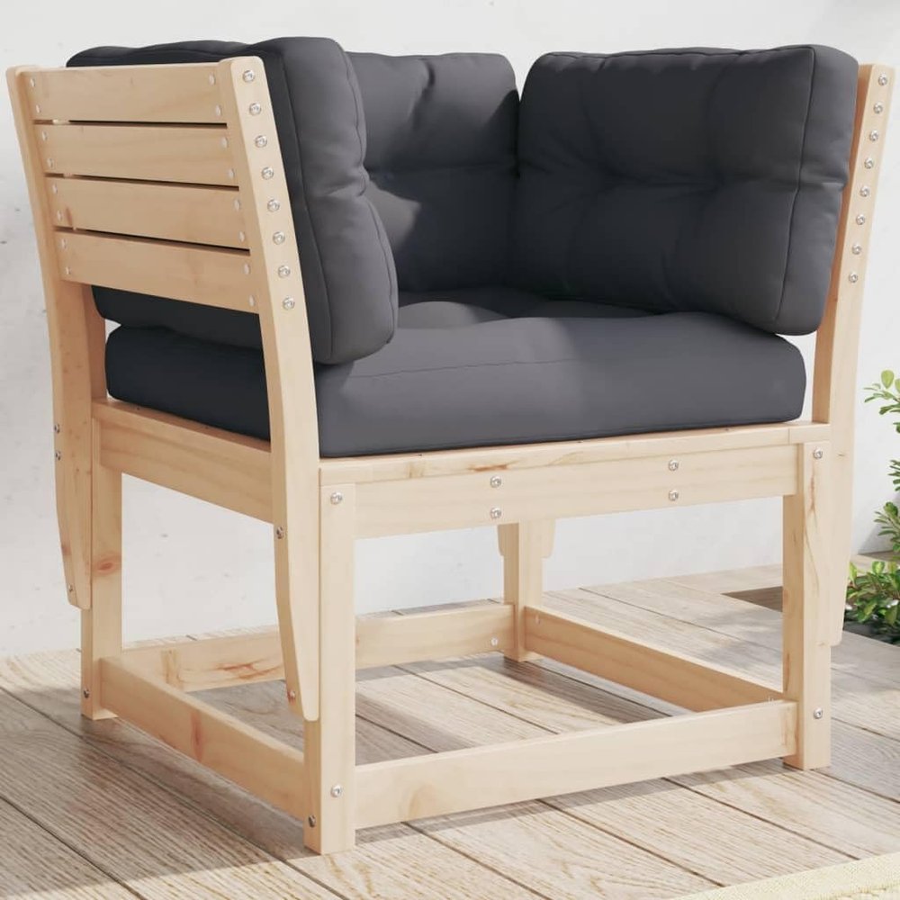 Lauuoeriau Garden Sofa Armrest with Cushion, Solid Pine Wood