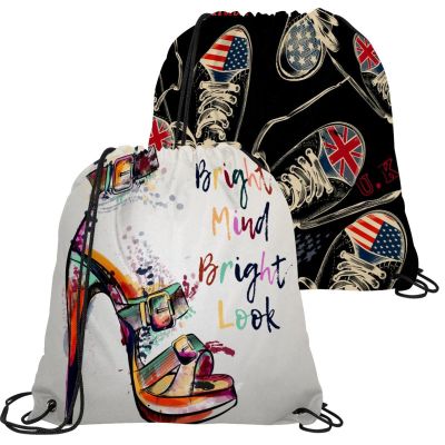 VAPOKF 2-Pack Drawstring Bags, PE Sports Bags, Large Cord, Swim Trainer Bag, Customizable, for School, Gym, Sports, Travel, Women's High Heels, Multicolor, 21.2 x 17.3 in / 54 x 44 cm