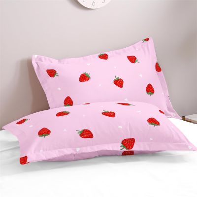 Chickwin Printed Fitted Sheet for Box Spring Beds, Soft Mattress Protector, Up to 30 cm Deep (2-Pillowcase, Pink Strawberry)