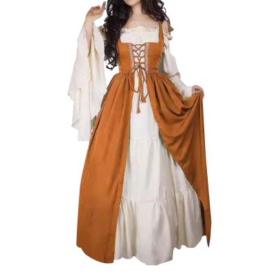 Women's Medieval Renaissance Dress, Orange, M
