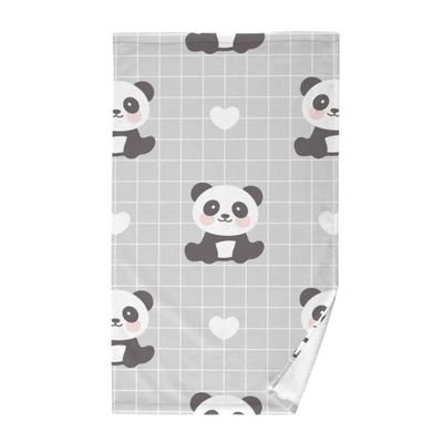 Caihoyu Hand and Face Towels, Small Cotton Towels, Beach Towel, Bath Towel, Toilet Hand Towels, Children's Towels, 40.6 x 71.1 cm, Gray Panda Bear Sitting on a Grid