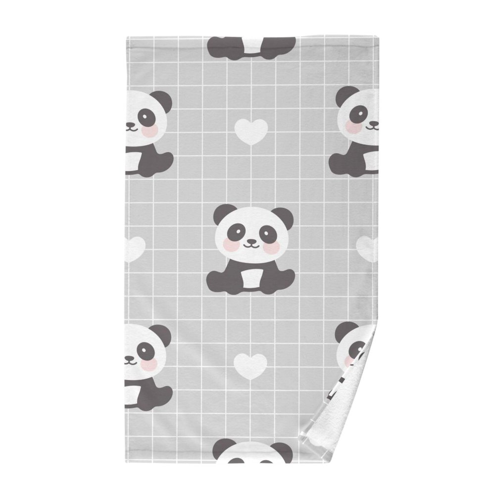 Caihoyu Hand and Face Towels, Small Cotton Towels, Beach Towel, Bath Towel, Toilet Hand Towels, Children's Towels, 40.6 x 71.1 cm, Gray Panda Bear Sitting on a Grid