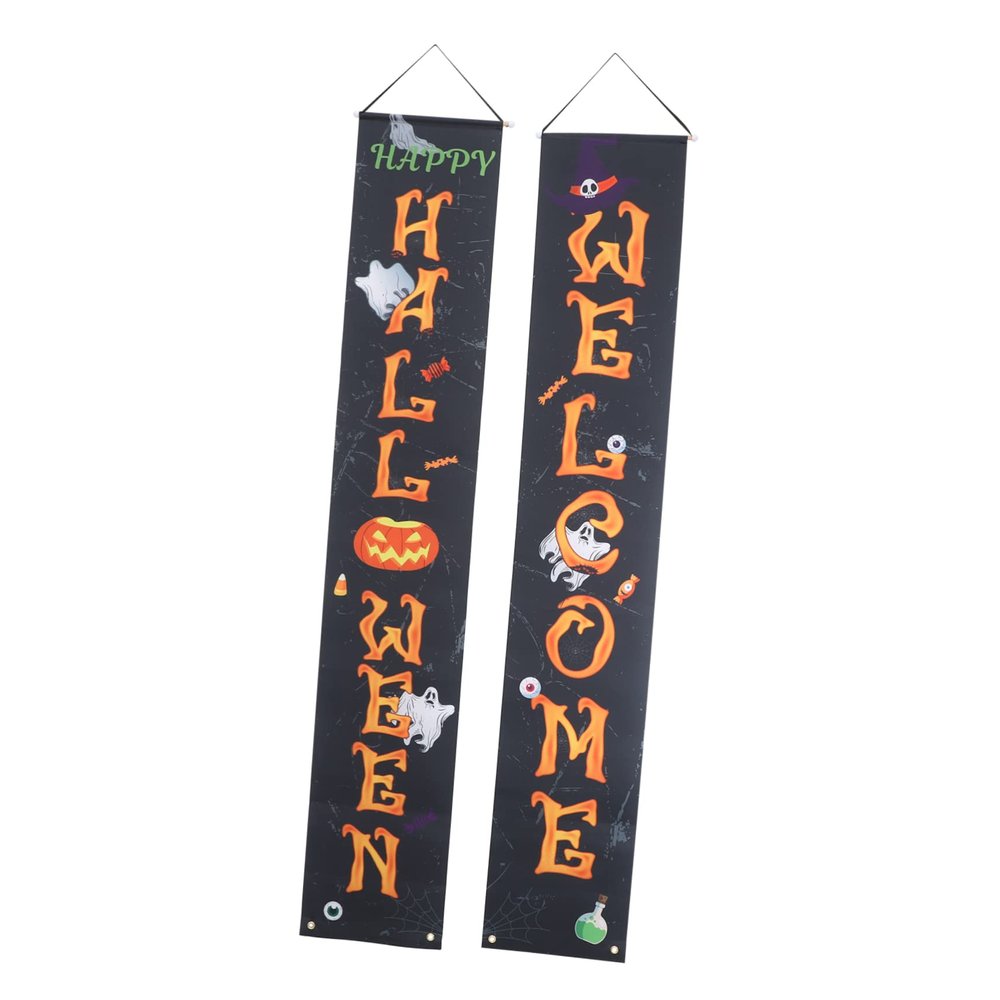 Happy Halloween Door Sign, 1 Pair of Oxford Fabric Hanging Banners