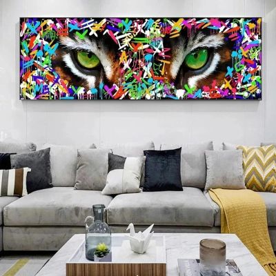 Graffiti Tiger Eye Canvas Wall Art, Colorful Animal Print, 50 x 150 cm, Unframed