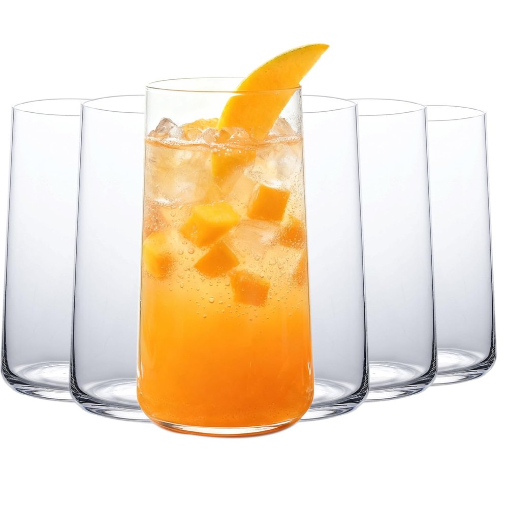 Wlasss Water Glasses, Set of 6, Large Transparent Highball Glasses