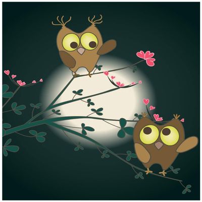 Wallario Magnetic Sheet for Refrigerator/Dishwasher, 60 x 80 cm, Two Owls in Love on a Branch at Night