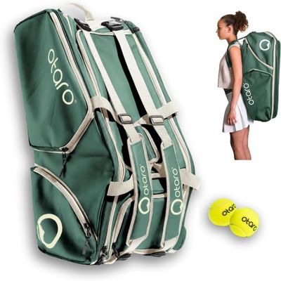 Otaro 82L Tennis Bag for 4 Rackets with Thermal, Shoe & Cooler Compartments (Green)