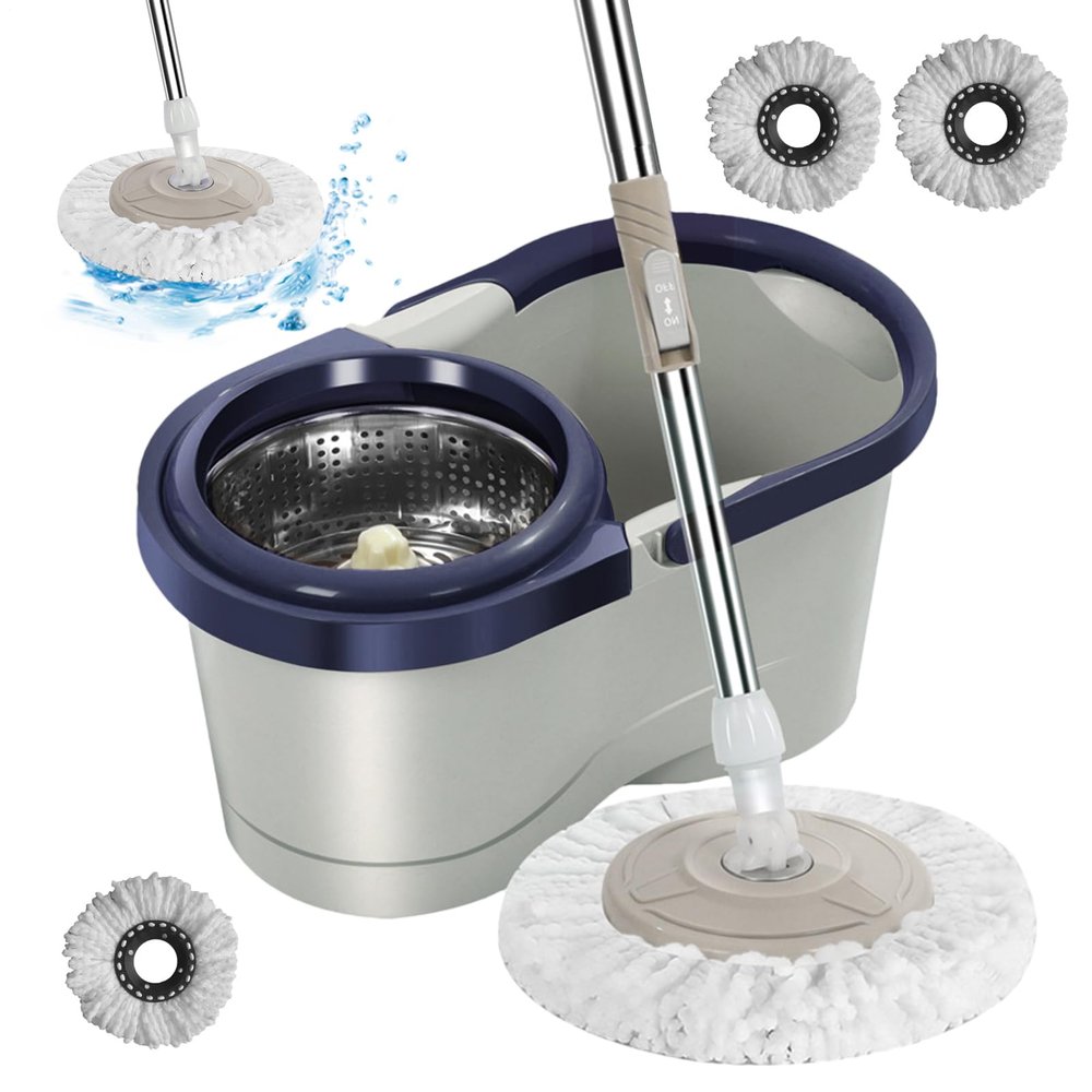 Spin Mop and Bucket Set with Automatic Wringer