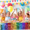 JEWEDECO 2-Pc. Rainbow Plastic Table Skirt with Wavy Design and Tassel Attachment view 2