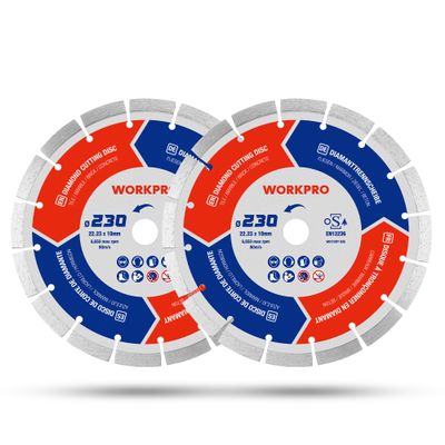 WORKPRO Diamond Cutting Discs 230 mm x 22.23 mm, 2-Pack, for Concrete and Stone