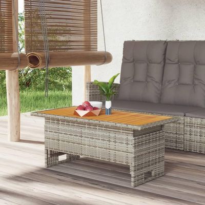 LXYZWRW Gray Garden Dining Table, 100 x 50 x 43/63 cm, Solid Acacia Wood & PE Rattan