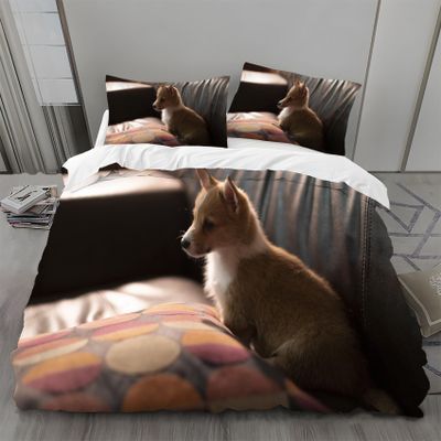 MLUNKQAIL Corgi Duvet Cover Set, 200 x 220 cm, Polyester, with 2 Pillowcases