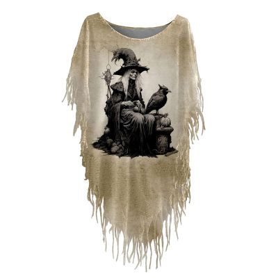 Women's Vintage Smock Cape Top, Knitted Poncho, Halloween Bat-Sleeve Cape, Black