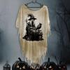 Women's Vintage Smock Cape Top, Knitted Poncho, Halloween Bat-Sleeve Cape, Black view 3