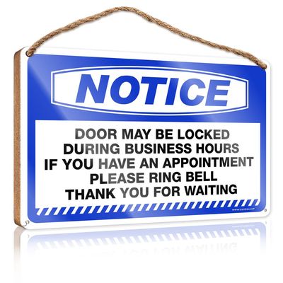 Wooden Sign with “Door May Be Locked during Business Hour” Quote, 15 x 28 cm