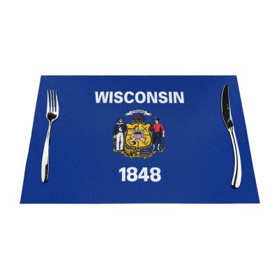 Wisconsin State Flag Placemats, Woven Vinyl, Heat-Resistant, Washable, 4-Pack