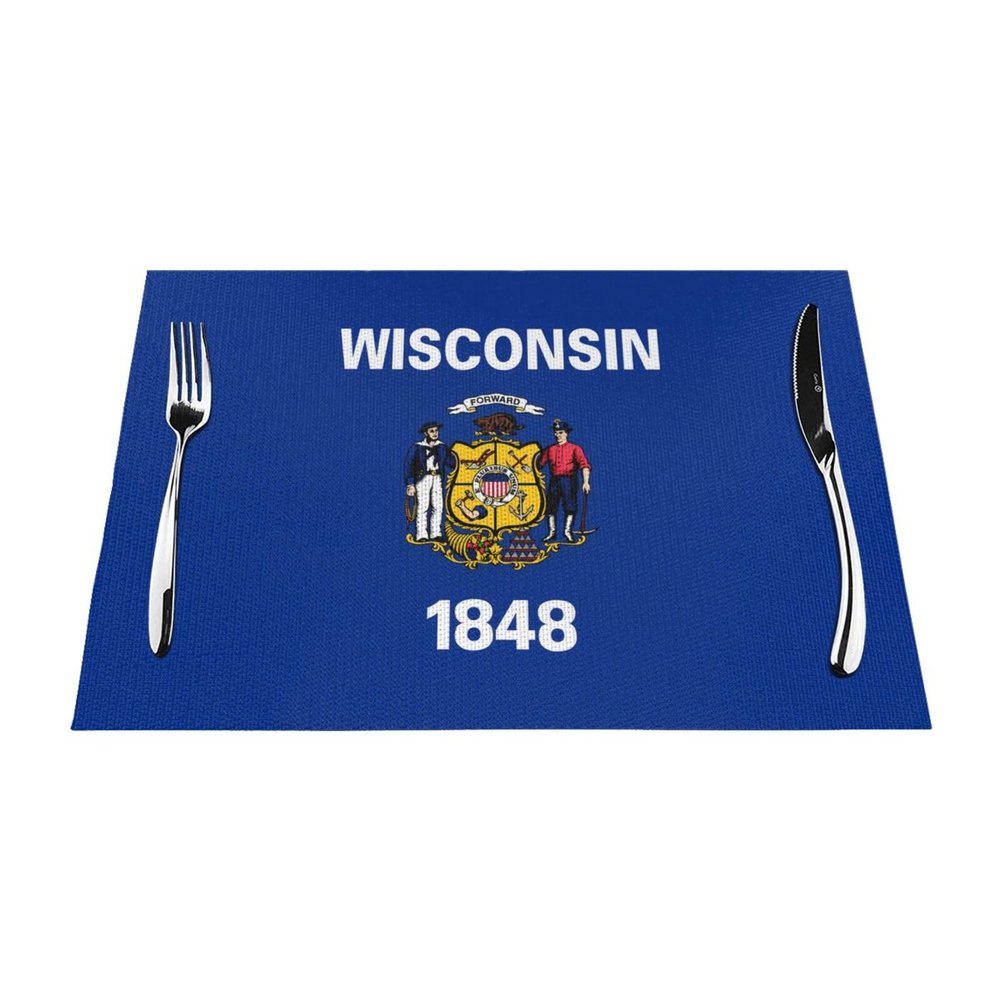 Wisconsin State Flag Placemats, Woven Vinyl, Heat-Resistant, Washable, 4-Pack