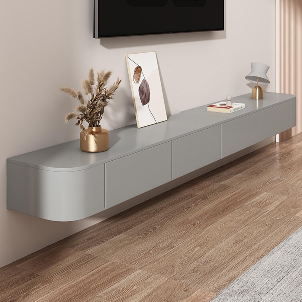 HYANXUE Wall-Mounted TV Cabinet, Floating TV Stand with Door, Gray, 120 × 20 × 24 cm