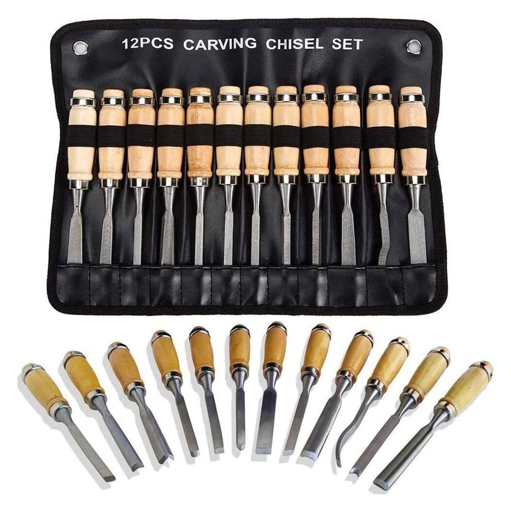 JLBopqaz Wood Chisel Set, 12-Piece Wood Carving Tools with Carrying Case