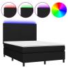 Homgoday Box Spring Bed with Mattress, Upholstered Bed Frame with Slats and LED, Black, 140 x 190 cm view 2