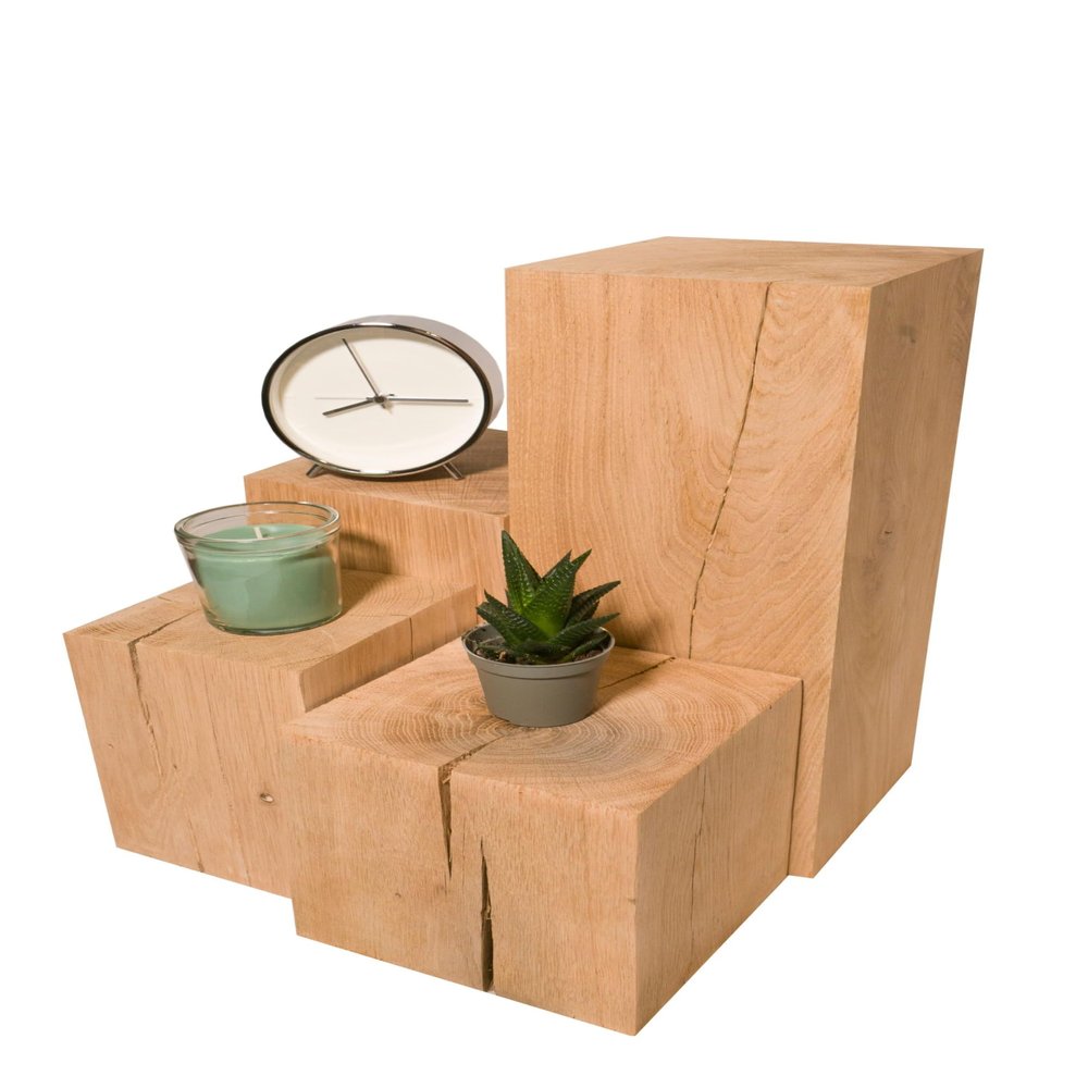 Solid Oak Wood Block 20 x 20 x 55 cm, Stool or Side Table