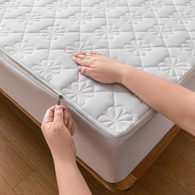 Zippered Mattress Cover Encasing, Breathable Washable Mattress Protector Fitted Sheet, 150 x 200 + 10 cm, White
