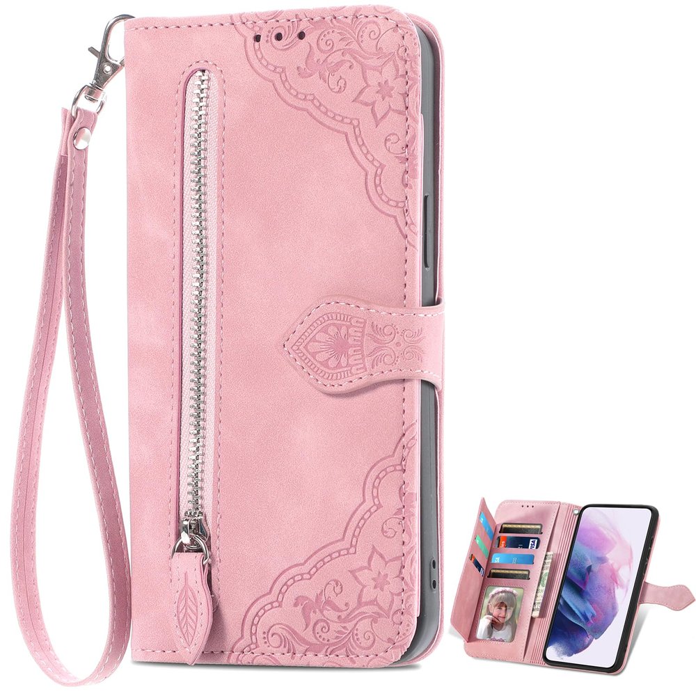 EasyShow Compatible with vivo V40 5G Case, PU+TPU Leather Wallet Cover, 3D Floral Card Holder, Pink