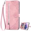 EasyShow Compatible with vivo V40 5G Case, PU+TPU Leather Wallet Cover, 3D Floral Card Holder, Pink view 1