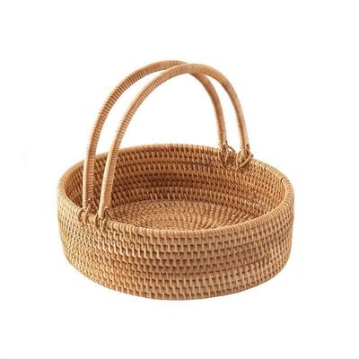 SLEDEZ Sturdy Picnic Basket with Rattan Straw Handle, 25 x 28 x 8 cm