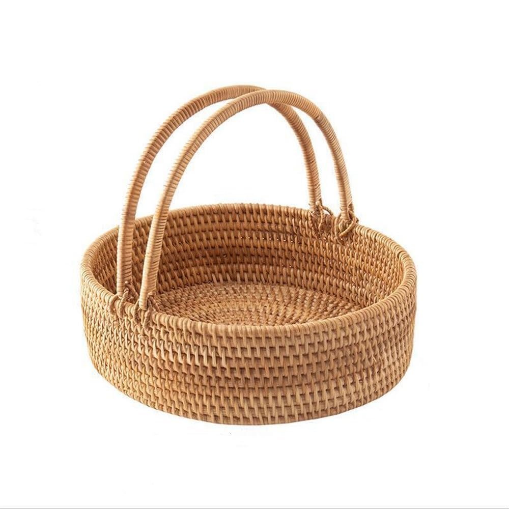 SLEDEZ Sturdy Picnic Basket with Rattan Straw Handle, 25 x 28 x 8 cm