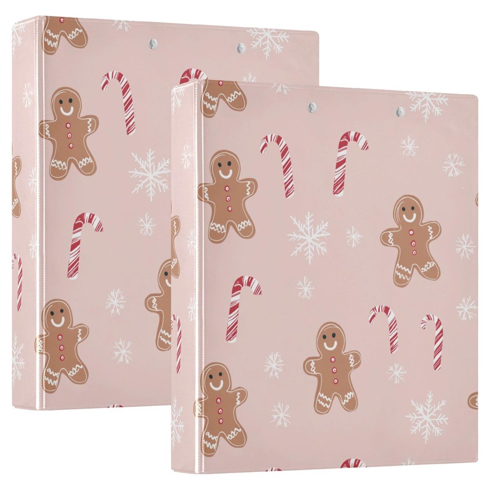 Christmas 3-Ring Binder with Gingerbread Men, 1.5 in Round Rings, Holds 200 Sheets, with 3 Clear PVC Pockets, for School and Office