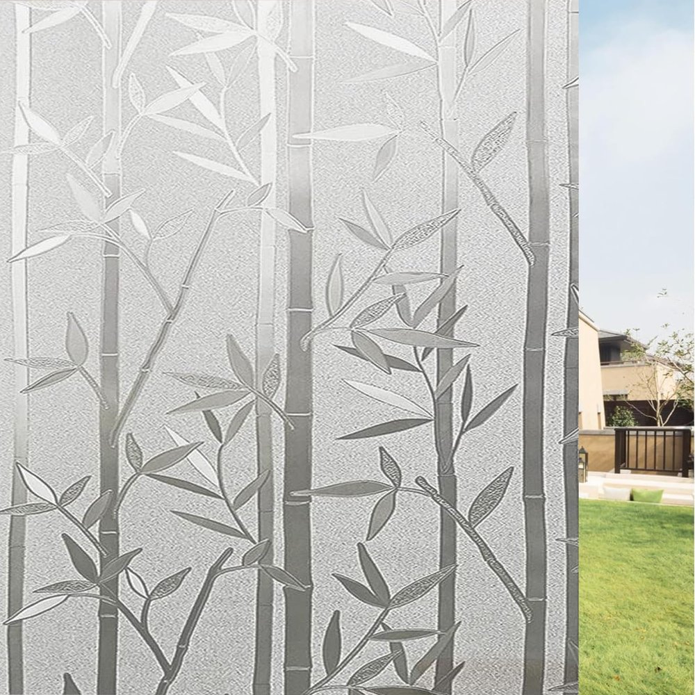 Self-Adhesive Frosted Window Film 140 x 900 cm, UV Protection, Heat Insulation, Privacy Film, Bamboo