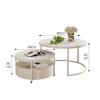 ZENY896V Round Rock Slab Coffee Table with Wheels, Black Iron Base, White view 2
