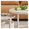ZENY896V Round Rock Slab Coffee Table with Wheels, Black Iron Base, White view 4