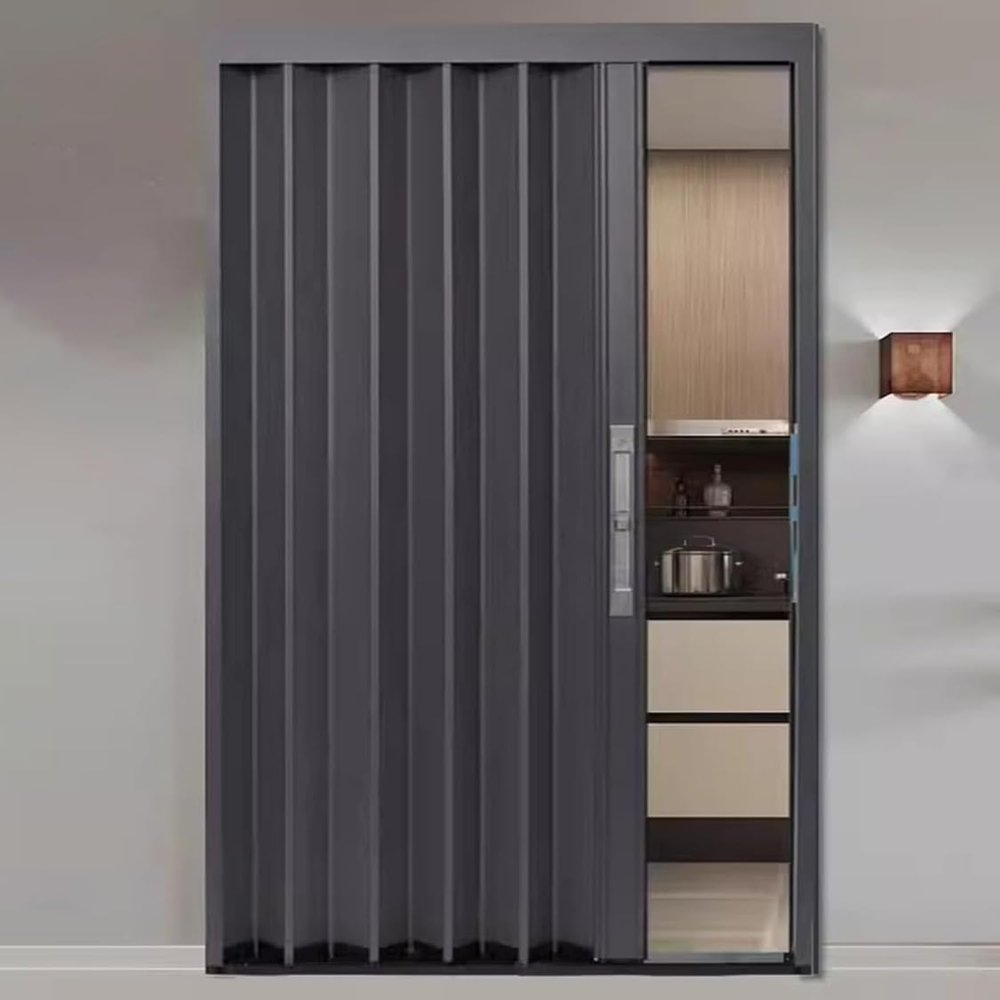 AVLLSO Aluminum Interior Accordion Folding Door, Waterproof, Black, 32 x 80 in (81 x 203 cm)