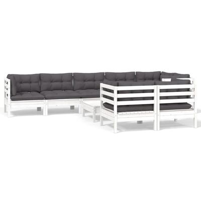 WEMYUFURN 9-Piece Garden Lounge Set with Cushions, White Solid Pine