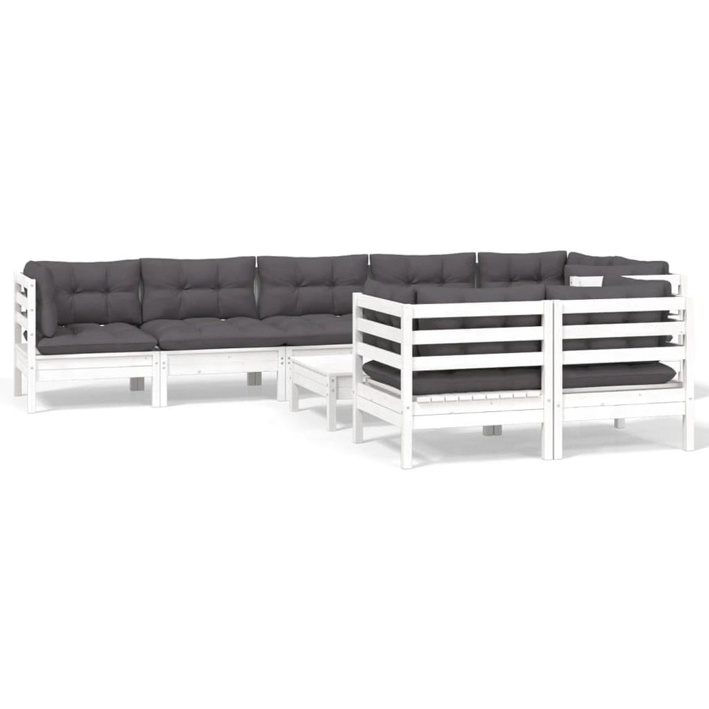 WEMYUFURN 9-Piece Garden Lounge Set with Cushions, White Solid Pine