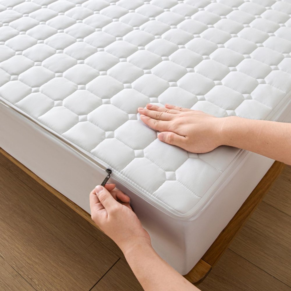 Zippered Mattress Protector 140x190/200 cm, Adjustable Full Encasement, Quilted, Washable (120x190+22 cm, White)
