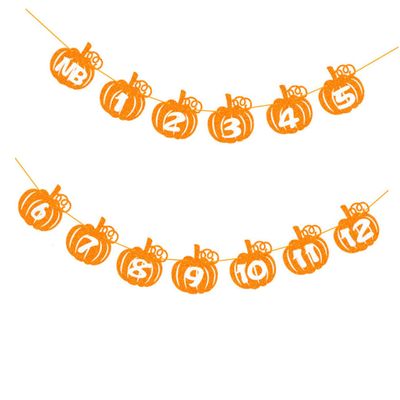 Ciieeo 1-Set Birthday Party Banner, 0–12-Month Pumpkin Bunting with Wooden Clips