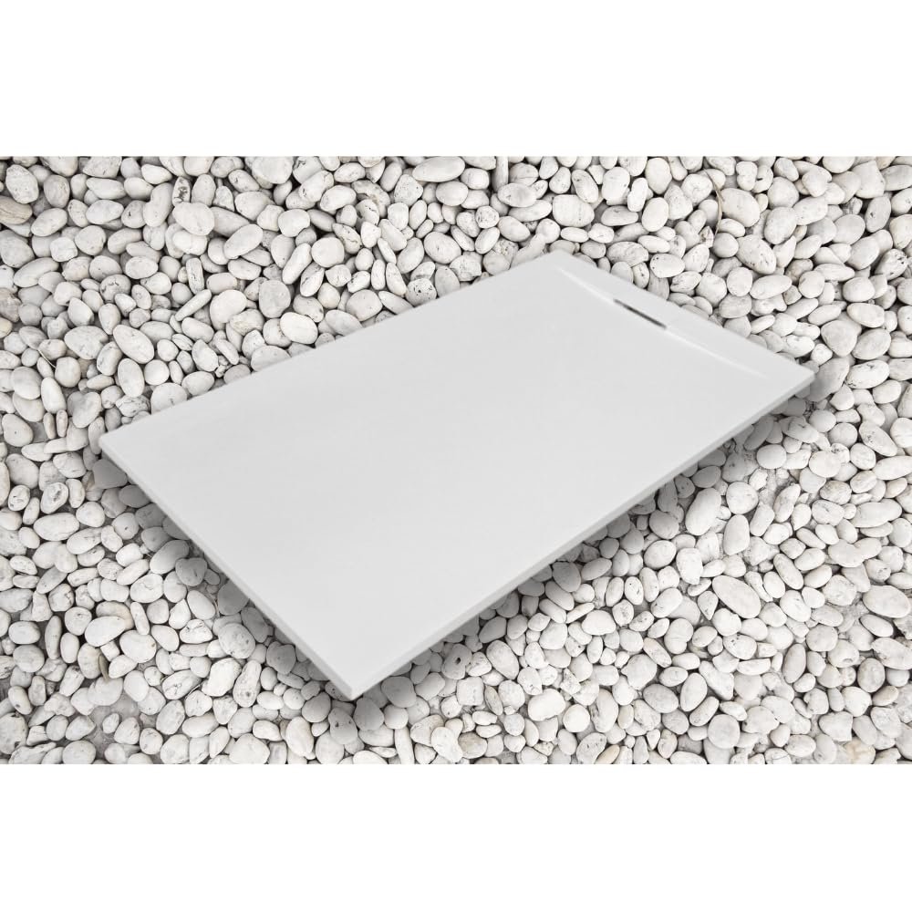 80 x 195 cm White Line Plus Resin and Marble-Resin Shower Tray with Side Grille