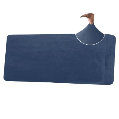 Stretch Velvet Sofa Seat Cushion Cover, Large 4-Seater, Navy Blue